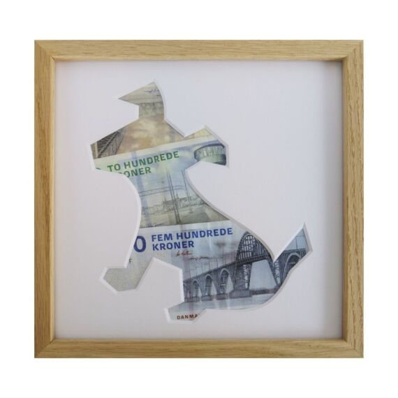 kreativ pengegave med indrammet hund