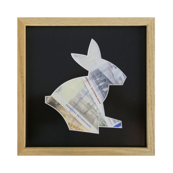 kreativ pengegave med kanin motiv i ramme